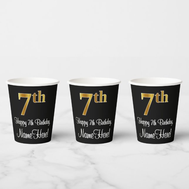Vasos De Papel 7 Aniversario - Elegante Lujoso Faux Gold Look # (Multi)