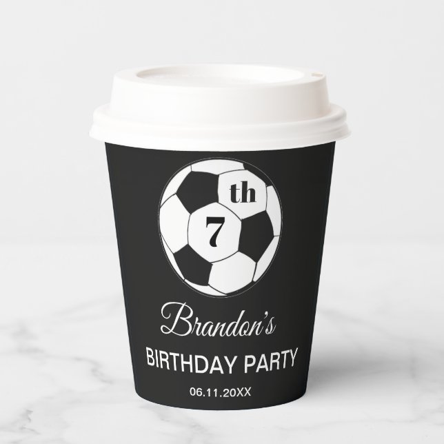Vasos De Papel 7th Birthday Party Soccer Black Boys Sports (Anverso)