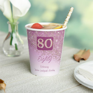 Vasos De Papel 80.ª Purpurina de oro Rosa de la categoría de cump