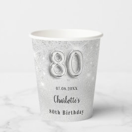Vasos De Papel 80.º monograma de purpurina de plata