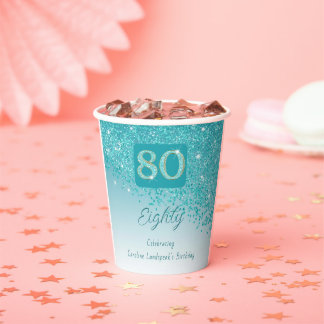 Vasos De Papel 80.º Purpurina Azul Verde azulado