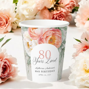 Vasos De Papel 80 años amor Floral Feminiana 80 cumpleaños