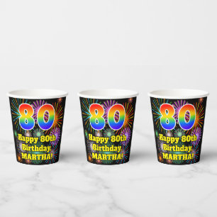 Vasos De Papel 80° cumpleaños: Patrón de fuegos artificiales dive