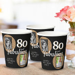 Vasos De Papel 80 y Fabulous Gold Purpurina 2 Photo 80th Birthday<br><div class="desc">80 y Fabulous Gold Purpurina 2 Photo 80th Birthday Paper Cups. Añade tus fotos - puedes usar una foto antigua y una nueva. Añade tu nombre y edad.</div>