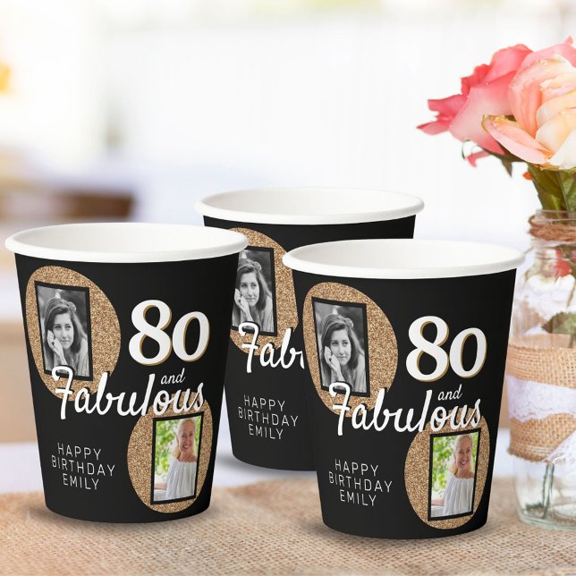 Vasos De Papel 80 y Fabulous Gold Purpurina 2 Photo 80th Birthday (Subido por el creador)
