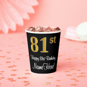 Vasos De Papel 81 Aniversario - Elegante Lujoso Faux Gold Look #