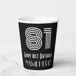 Vasos De Papel 81 cumpleaños — Aspecto inspirado en el Art Deco "