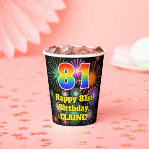 Vasos De Papel 81 cumpleaños: divertido patrón de fuegos artifici