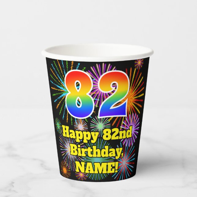 Vasos De Papel 82º cumpleaños: Patrón de fuegos artificiales dive (Anverso)
