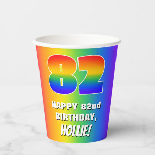 Vasos De Papel 82° cumpleaños: Colorido, divertido patrón arcoiri