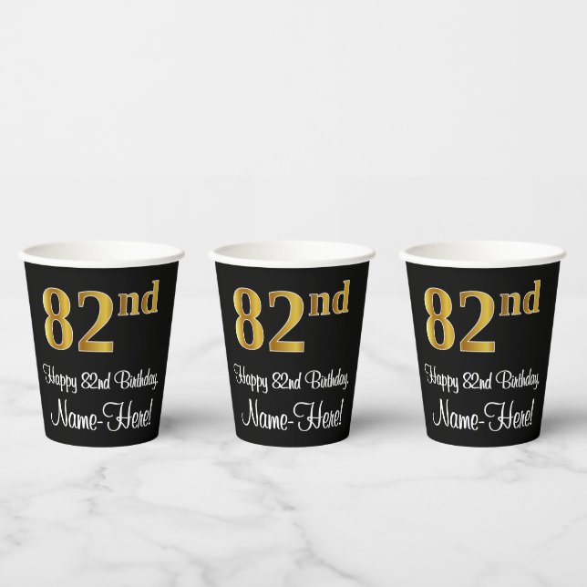 Vasos De Papel 82° cumpleaños - Elegante lujoso Faux Gold Look # (Multi)
