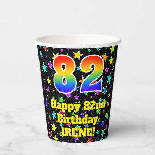 Vasos De Papel 82° cumpleaños: Patrón de estrellas divertidas y a