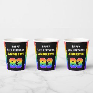 Vasos De Papel 83.º cumpleaños: arcoiris colorido # 83, nombre pe