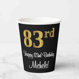 Vasos De Papel 83 Aniversario - Elegante Lujoso Faux Gold Look #