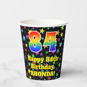 Vasos De Papel 84º cumpleaños: Patrón de estrellas divertidas y a