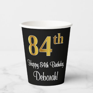 Vasos De Papel 84 Aniversario - Elegante Lujoso Faux Gold Look #