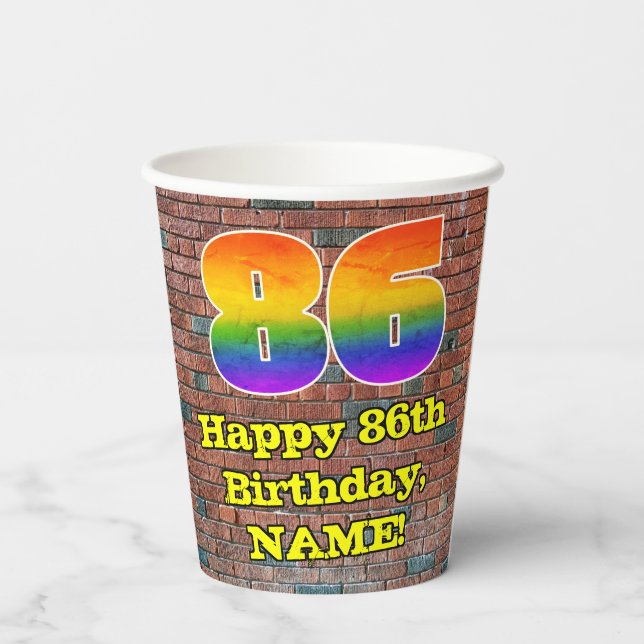 Vasos De Papel 86º cumpleaños: Arcoiris 86 inspirado en graffitis (Reverso )