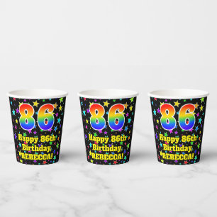 Vasos De Papel 86º cumpleaños: Patrón de estrellas divertidas y a
