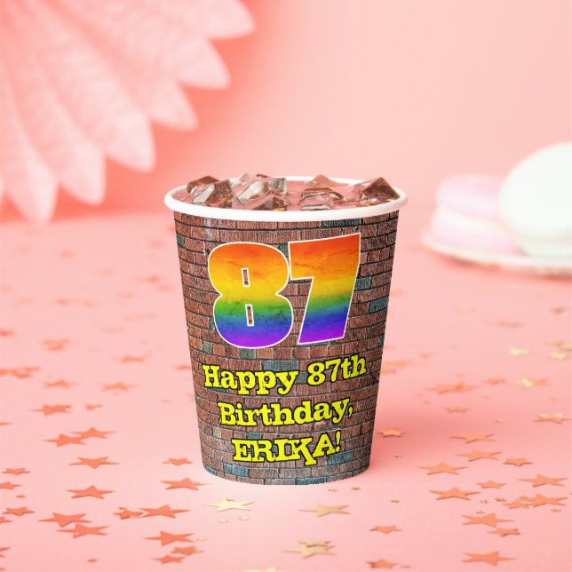 Vasos De Papel 87º cumpleaños: Arcoiris de inspiración divertida  (in situ)