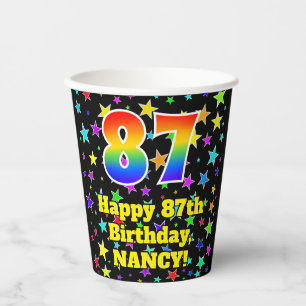 Vasos De Papel 87º cumpleaños: Patrón de estrellas divertidas y a