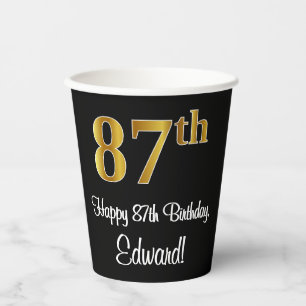 Vasos De Papel 87 Aniversario - Elegante Lujoso Faux Gold Look #