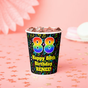 Vasos De Papel 88º cumpleaños: Patrón de notas de música divertid