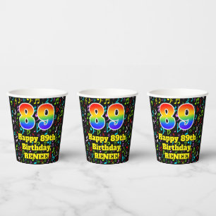 Vasos De Papel 89º cumpleaños: Patrón de notas de música divertid