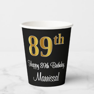 Vasos De Papel 89 Aniversario - Elegante Lujoso Faux Gold Look #