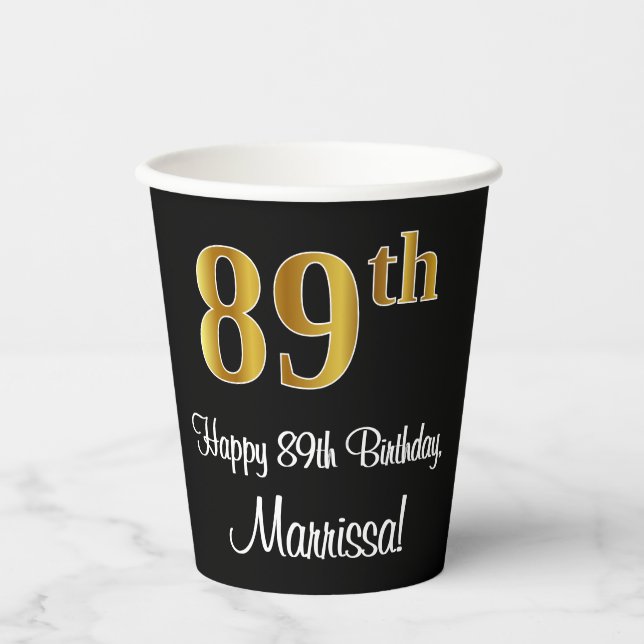 Vasos De Papel 89 Aniversario - Elegante Lujoso Faux Gold Look # (Anverso)