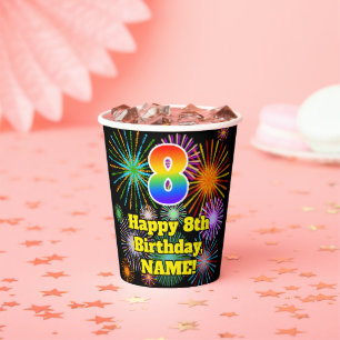 Vasos De Papel 8.º cumpleaños: Patrón de fuegos artificiales dive