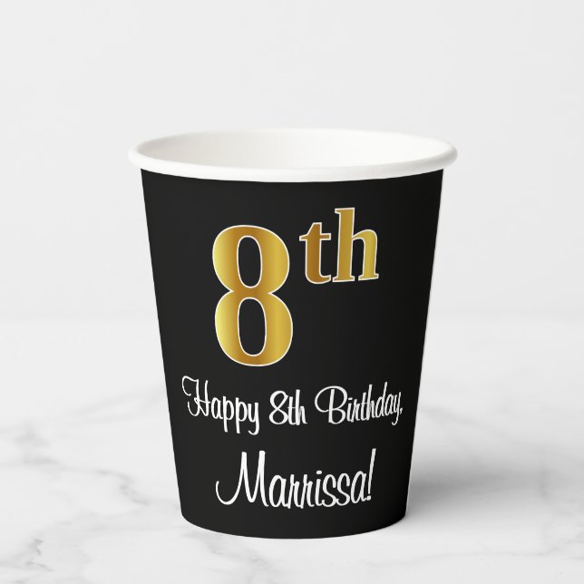Vasos De Papel 8 Aniversario - Elegante Lujoso Faux Gold Look # (Reverso )