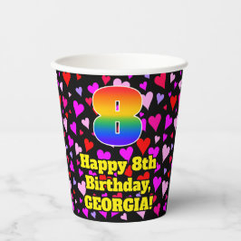 Vasos De Papel 8th Birthday: Loving Hearts Pattern, Rainbow 8