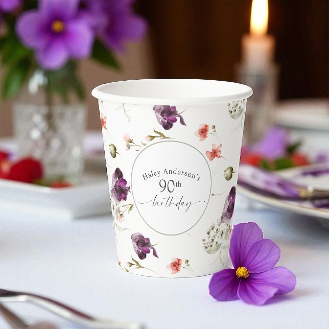 Vasos De Papel 90.º cumpleaños Flores salvajes Flor Femenina (Subido por el creador)