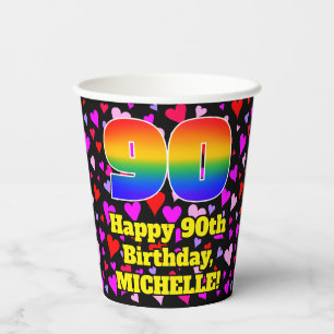 Vasos De Papel 90.º cumpleaños: Patrón de corazones amorosos, arc