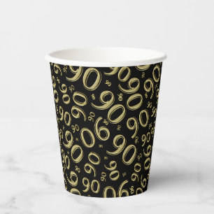 Vasos De Papel 90.º Nacimiento Patrón de números al azar Negro