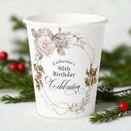 Vasos De Papel 90 Aniversario Elegante Floral Femenina