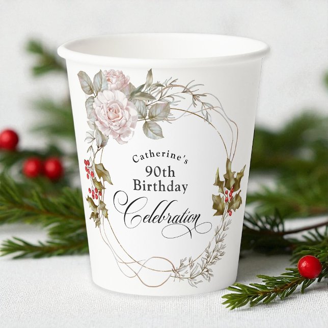 Vasos De Papel 90 Aniversario Elegante Floral Femenina (Subido por el creador)