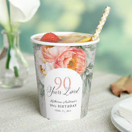 Vasos De Papel 90 años amor Floral femenina 90 cumpleaños