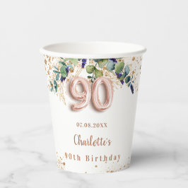 Vasos De Papel 90 cumpleaños eucalyptus verde nombre purpurina