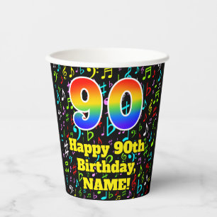Vasos De Papel 90 cumpleaños: Patrón de notas de música divertida