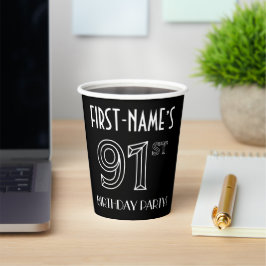 Vasos De Papel 91ª Fiesta de Cumpleaños: Estilo Art Deco + Nombre