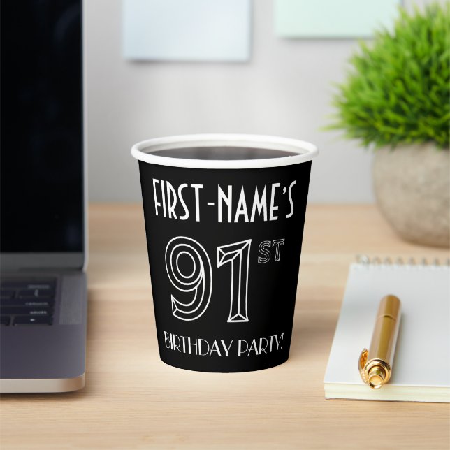 Vasos De Papel 91ª Fiesta de Cumpleaños: Estilo Art Deco + Nombre (in situ)