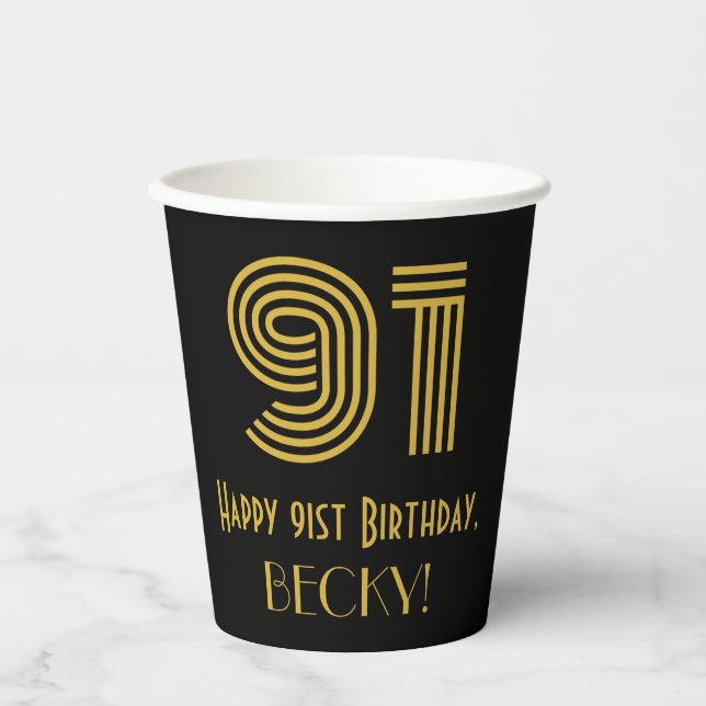 Vasos De Papel 91st Birthday: Art Deco Inspired Look “91” & Name (Anverso)