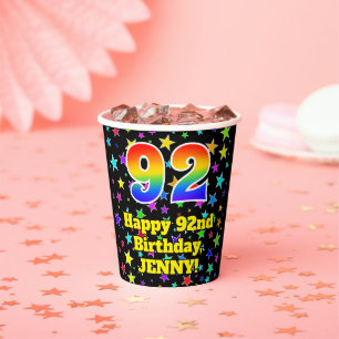 Vasos De Papel 92º cumpleaños: Patrón de estrellas divertidas 