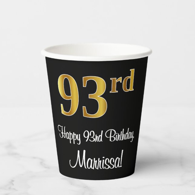 Vasos De Papel 93 Aniversario - Elegante Lujoso Faux Gold Look # (Anverso)