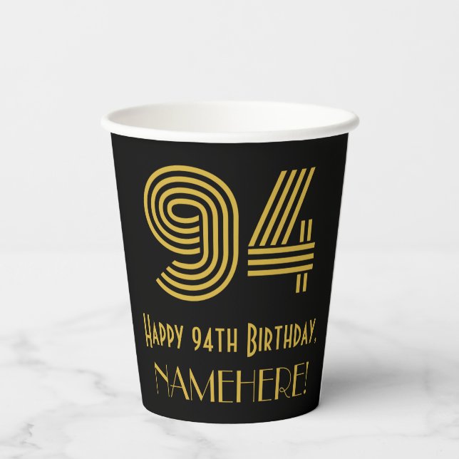 Vasos De Papel 94th Birthday: Art Deco Inspired Look “94” & Name (Reverso )