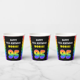 Vasos De Papel 95º cumpleaños: arcoiris colorido # 95, nombre per
