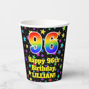 Vasos De Papel 96º cumpleaños: Patrón de estrellas divertidas y a