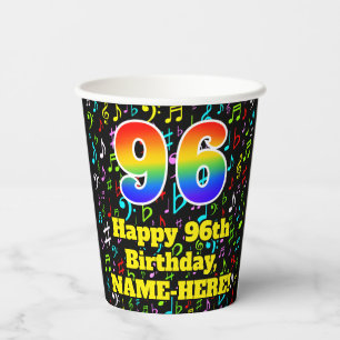 Vasos De Papel 96º cumpleaños: Patrón de notas de música divertid