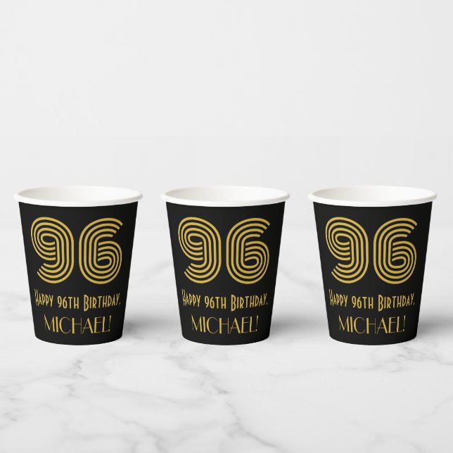 Vasos De Papel 96th Birthday: Art Deco Inspired Look “96” & Name (Multi)